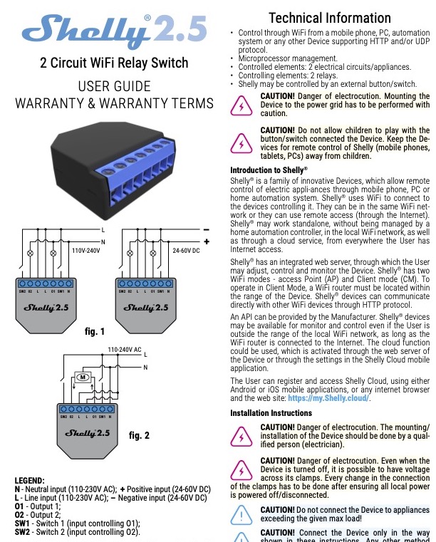Shelly 2.5 UL: Compact Dual Relay WiFi Switch with Energy