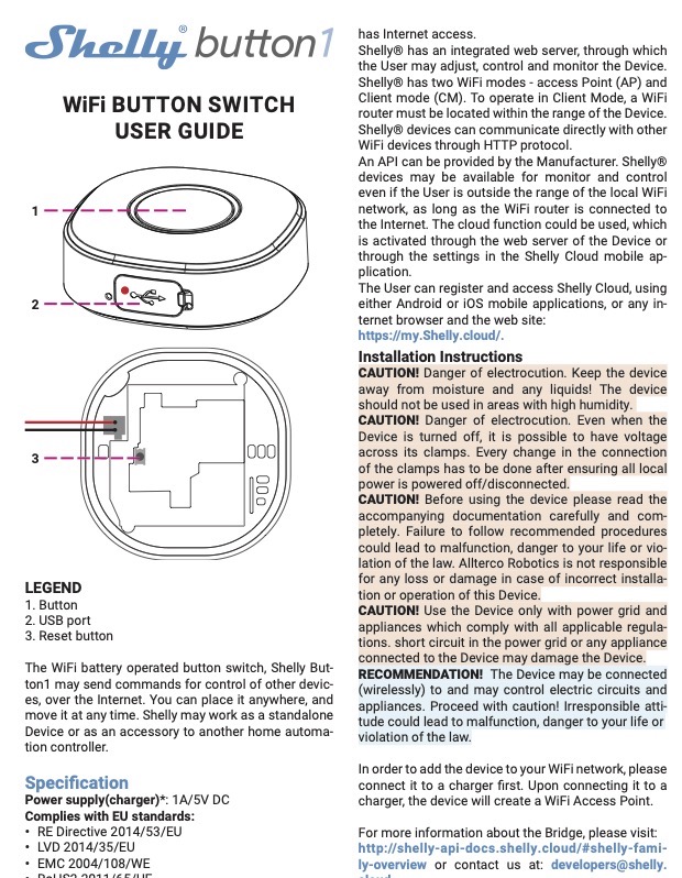 Manual de usuario Shelly Button (12 páginas)